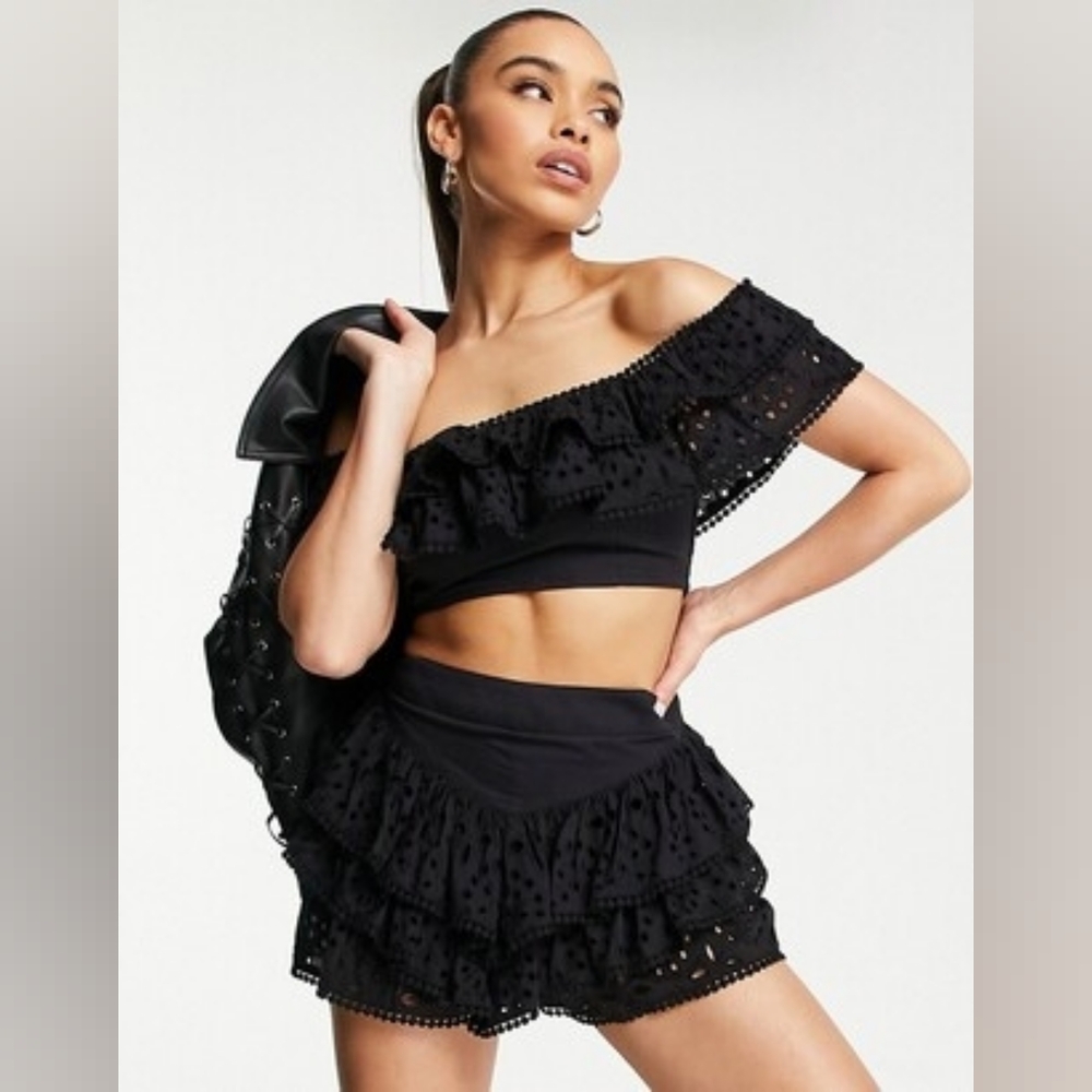 ASOS Black Eyelet Ruffle Skort